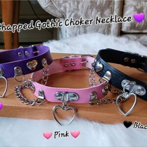 PURPLE, PINK or BLACK Heart Pendant Choker Necklace
